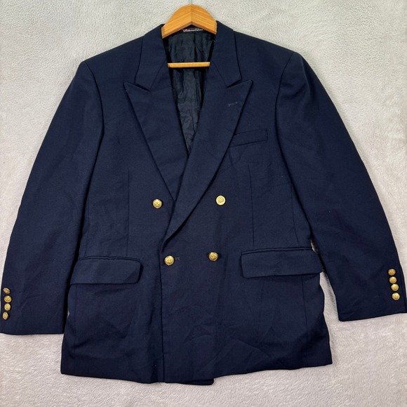 Stafford Navy Blazer, Tailored Jacket, Made in USA, Men's Size M polyester navy blue type Vintage Second Hand